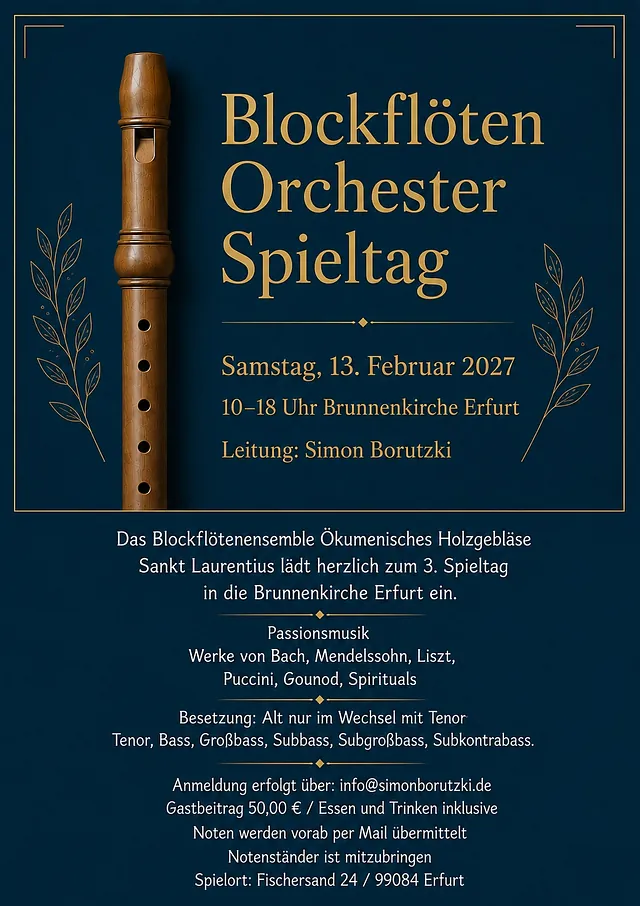 Einladung zum Blockflöten Orchesterspieltag 2027 